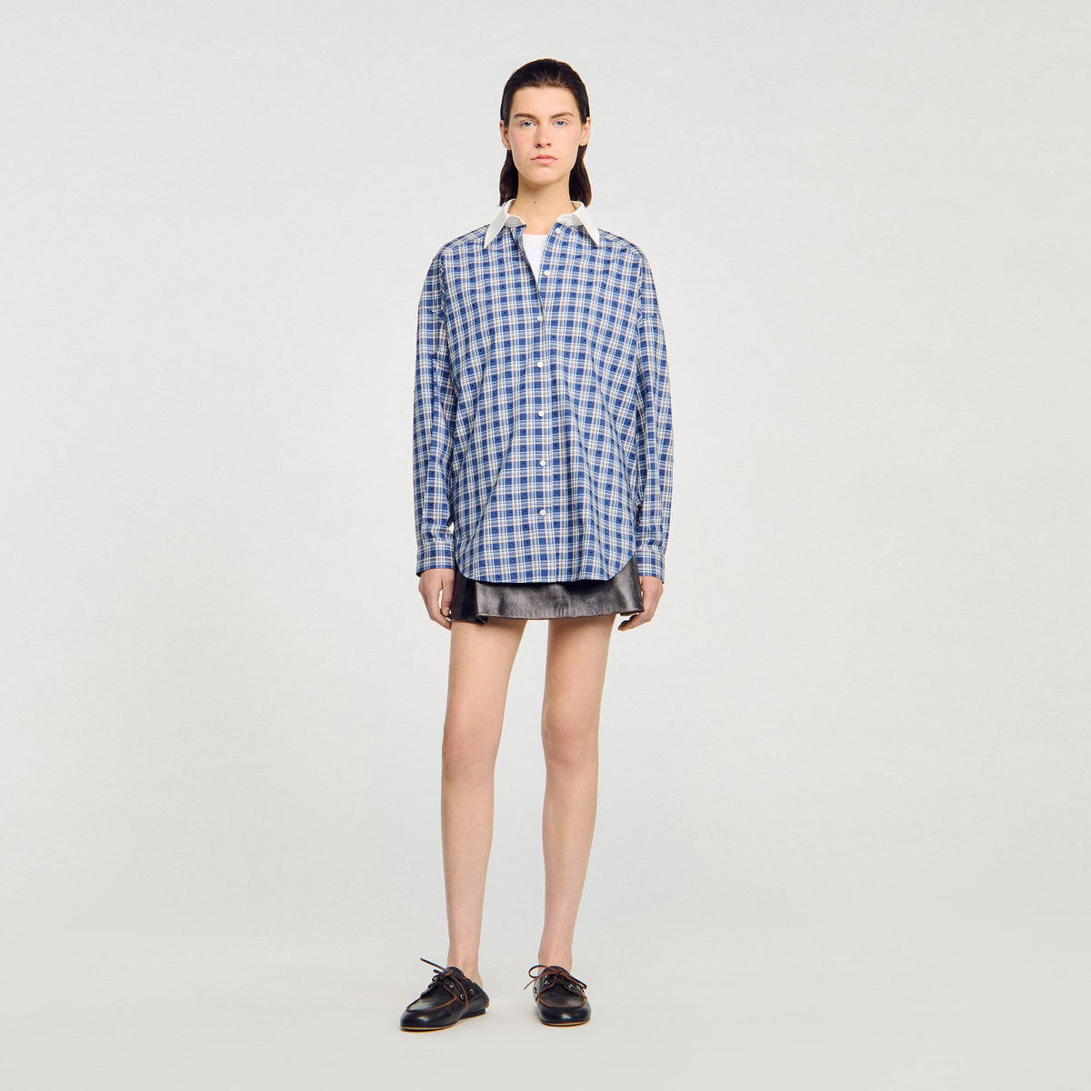 Sandro Rhinestone checkered shirt Blue