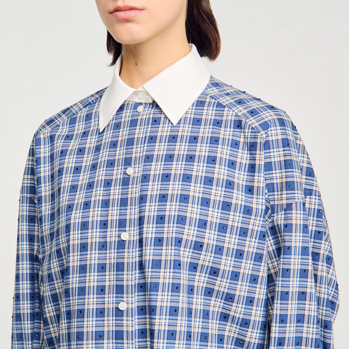 Sandro Rhinestone checkered shirt Blue