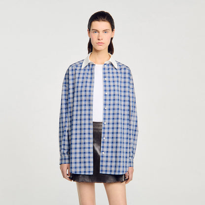 Sandro Rhinestone checkered shirt Blue