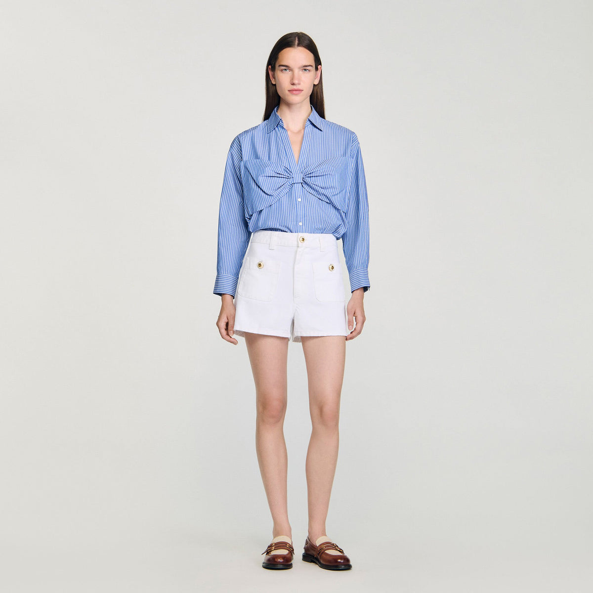 Sandro Oversized bow shirt Blu / White