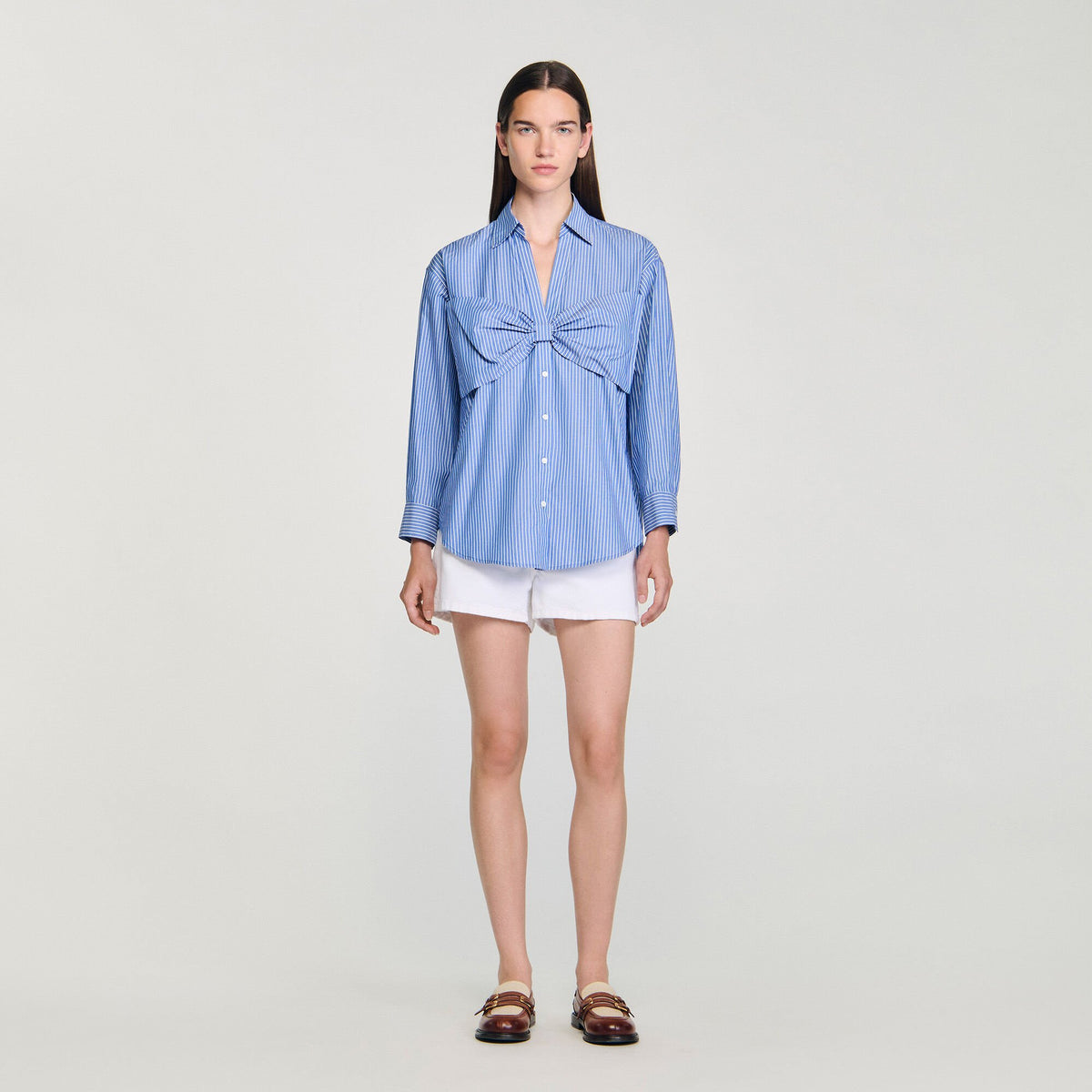 Sandro Oversized bow shirt Blu / White