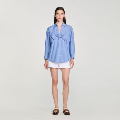 Sandro Oversized bow shirt Blu / White