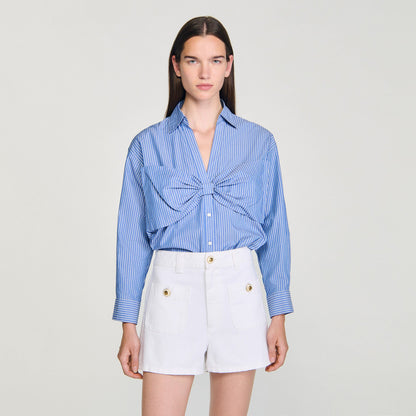 Sandro Oversized bow shirt Blu / White