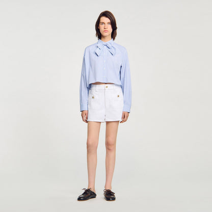 Sandro Bow collar shirt Ciel / Blanc