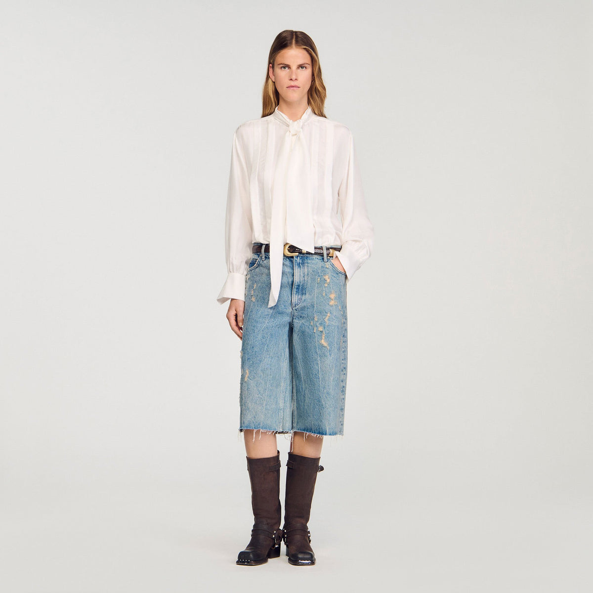 Sandro Silk lavallière shirt Ecru
