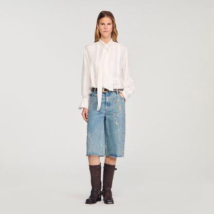 Sandro Silk lavallière shirt Ecru