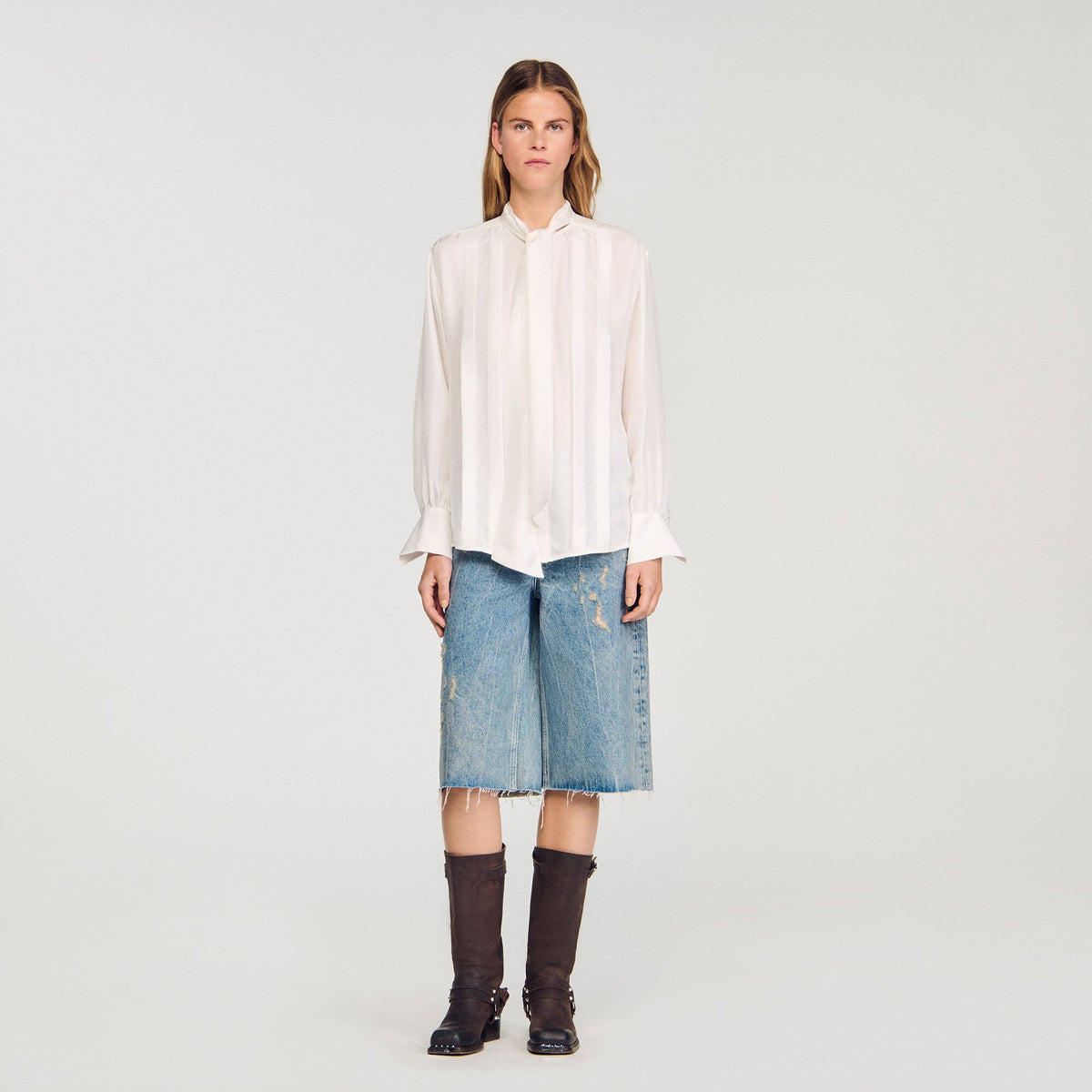 Sandro Silk lavallière shirt Ecru