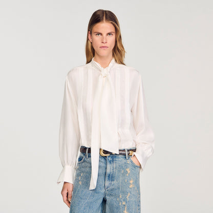 Sandro Silk lavallière shirt Ecru