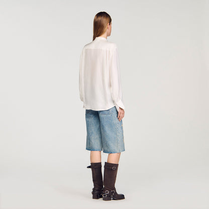 Sandro Silk lavallière shirt Ecru