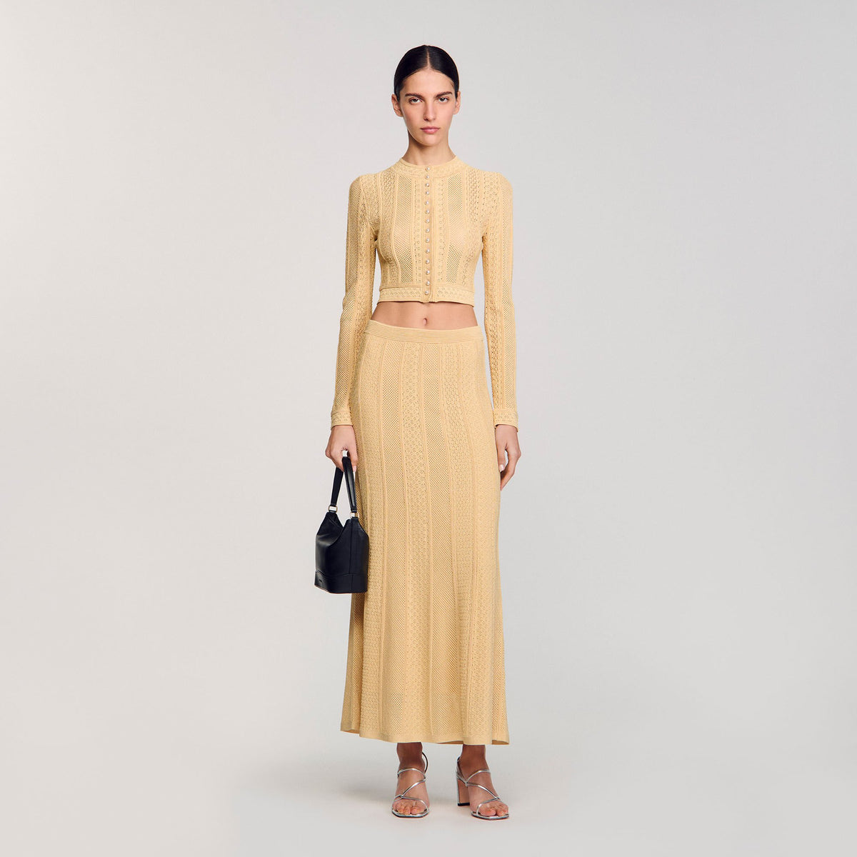 Sandro Pointelle knit maxi skirt Gold