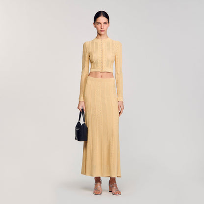 Sandro Pointelle knit maxi skirt Gold