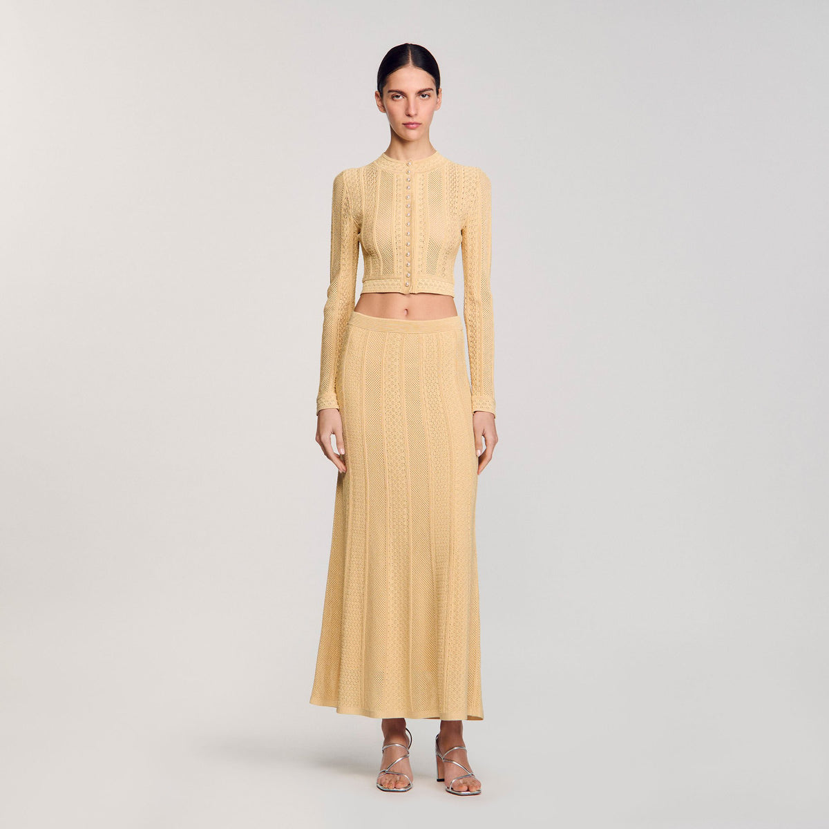 Sandro Pointelle knit maxi skirt Gold