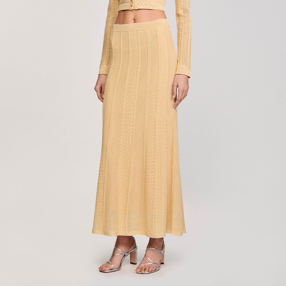 Sandro Pointelle knit maxi skirt Gold