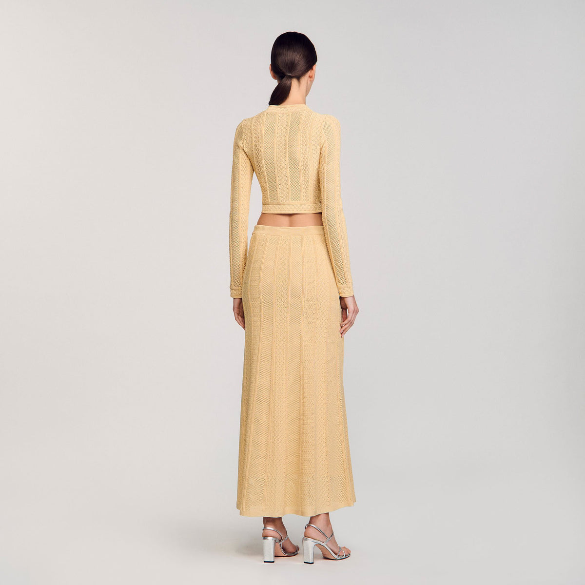 Sandro Pointelle knit maxi skirt Gold
