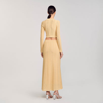 Sandro Pointelle knit maxi skirt Gold