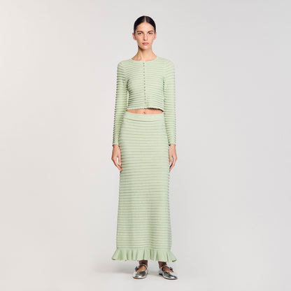 Sandro Rhinestone knit maxi skirt Almond Green