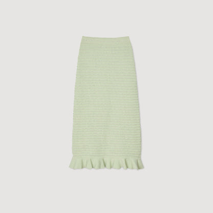 Sandro Rhinestone knit maxi skirt Almond Green