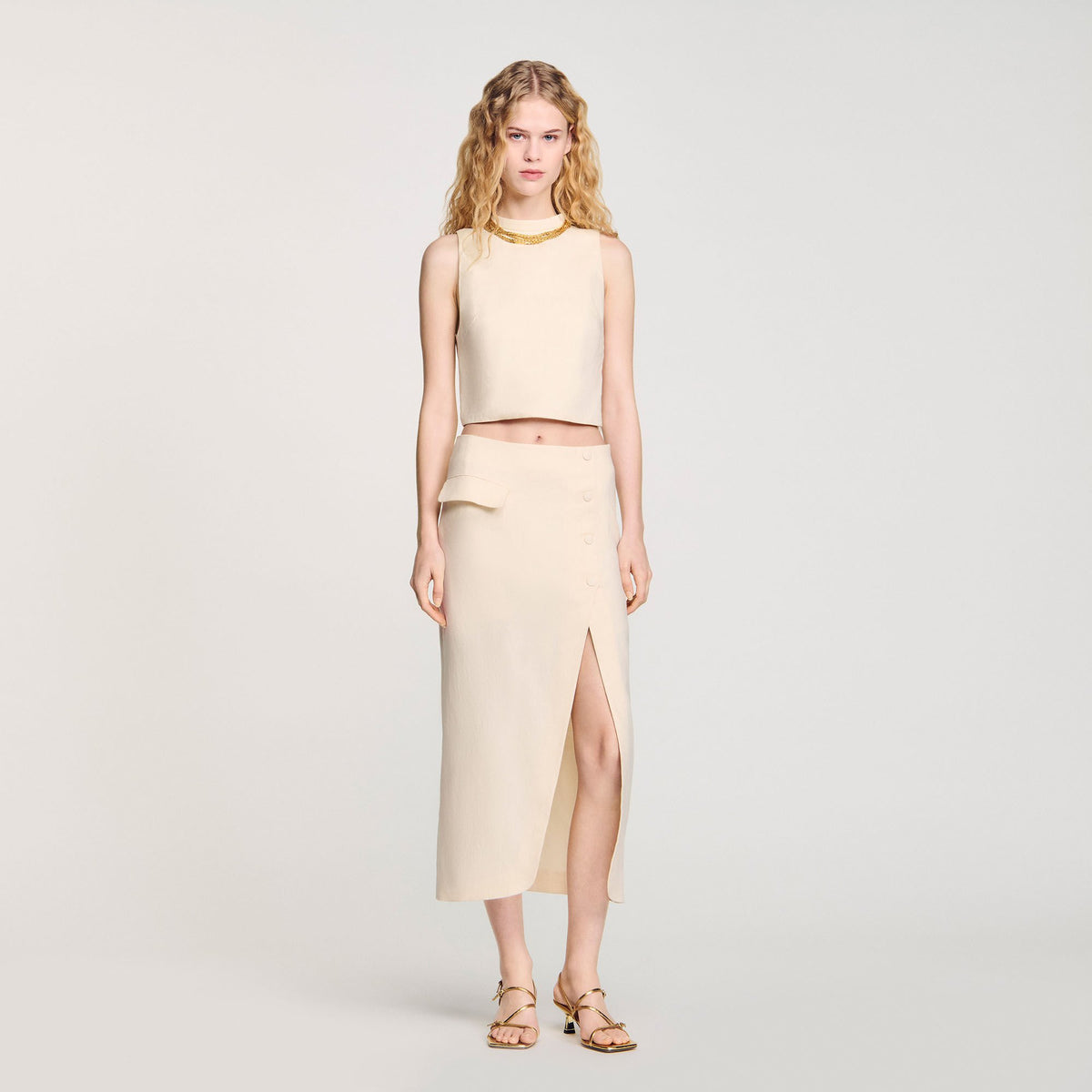 Sandro Maxi slit skirt Ecru