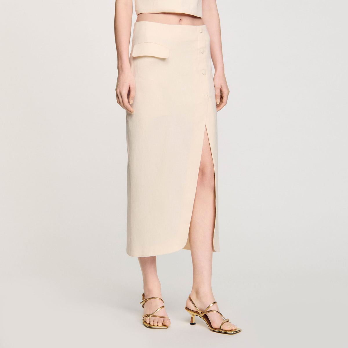Sandro Maxi slit skirt Ecru