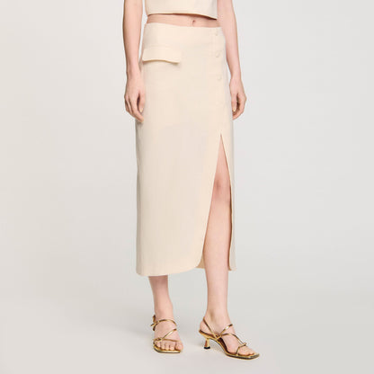 Sandro Maxi slit skirt Ecru