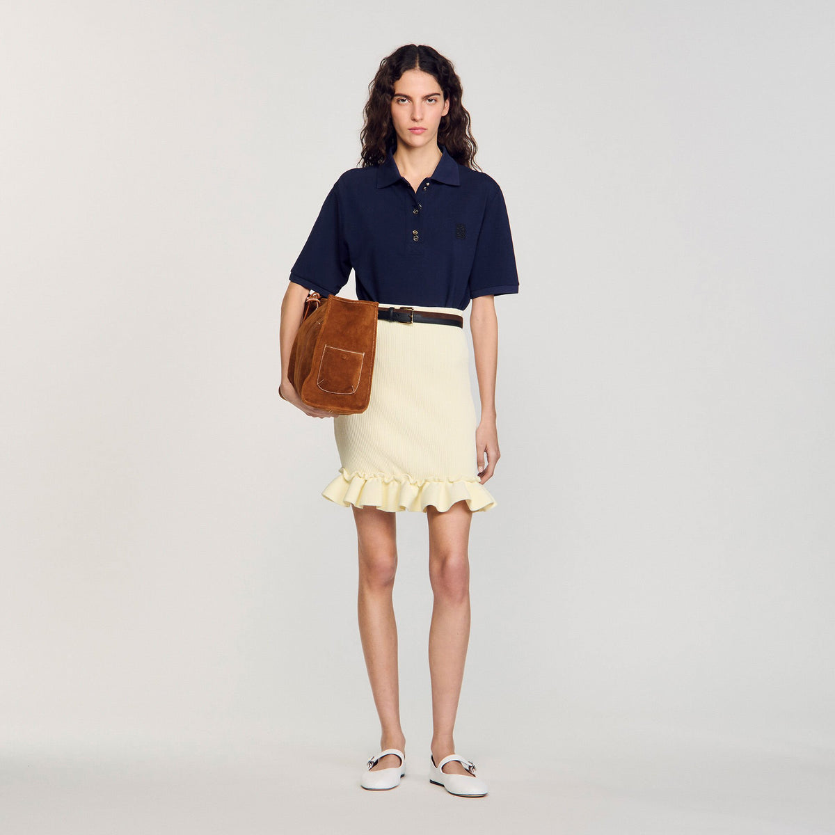 Sandro Knitted skirt with ruffle Light Yellow