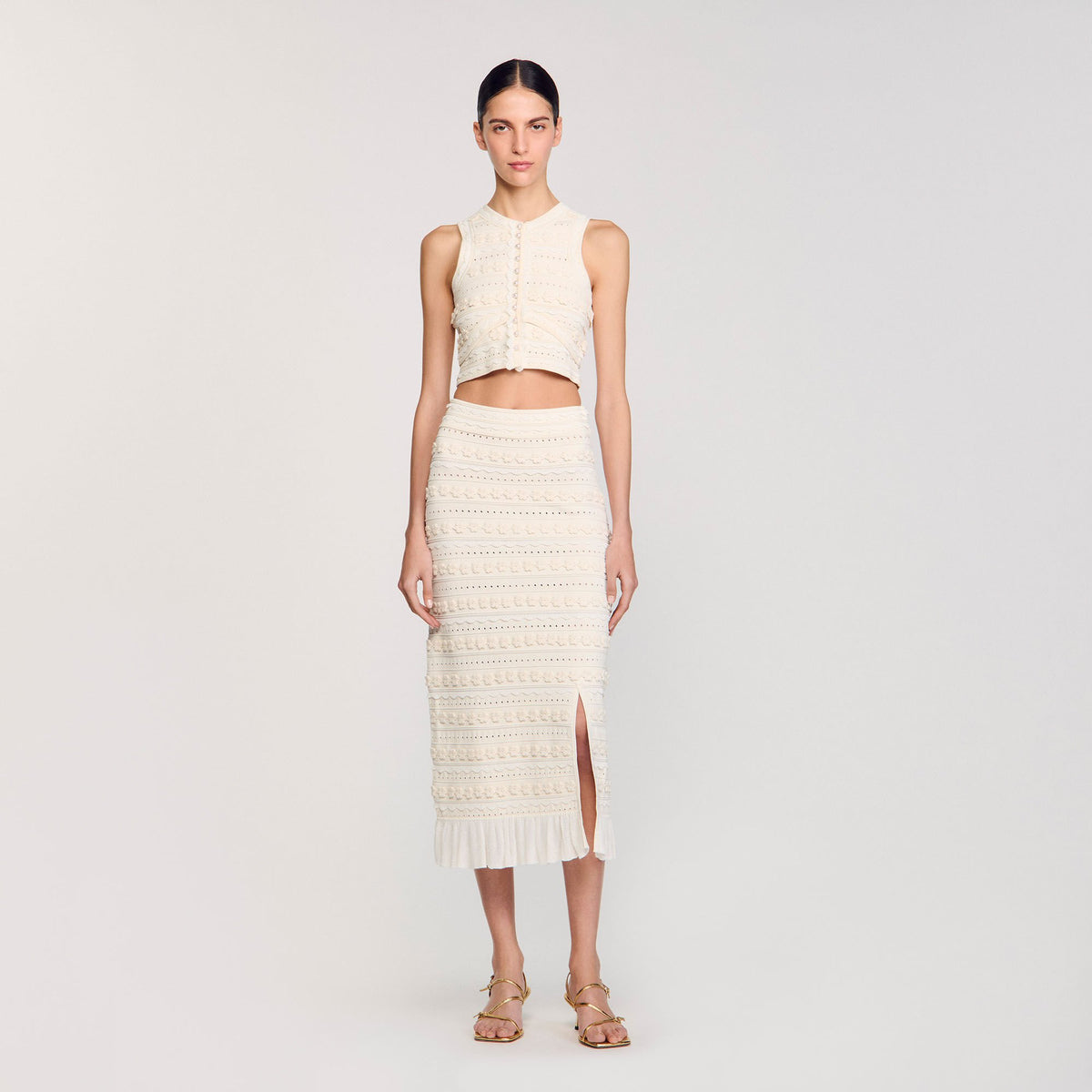 Sandro Maxi skirt with crochet detailing Ecru