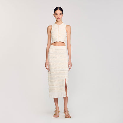 Sandro Maxi skirt with crochet detailing Ecru