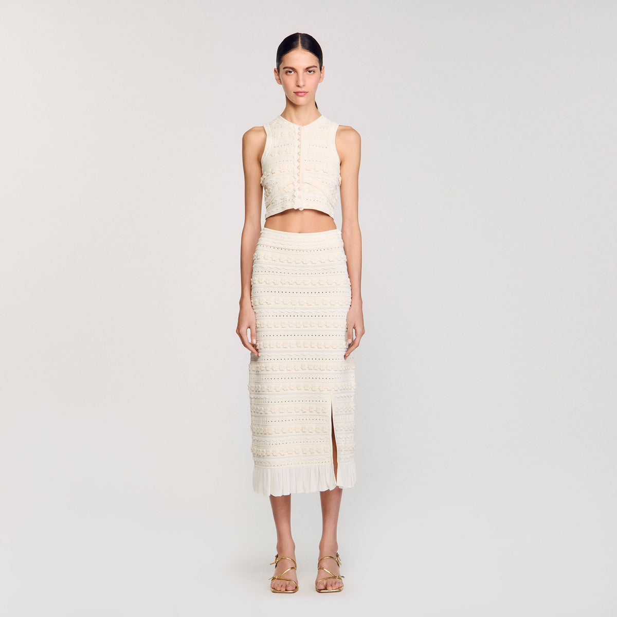 Sandro Maxi skirt with crochet detailing Ecru