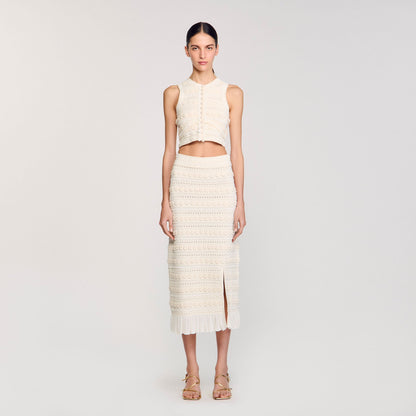 Sandro Maxi skirt with crochet detailing Ecru