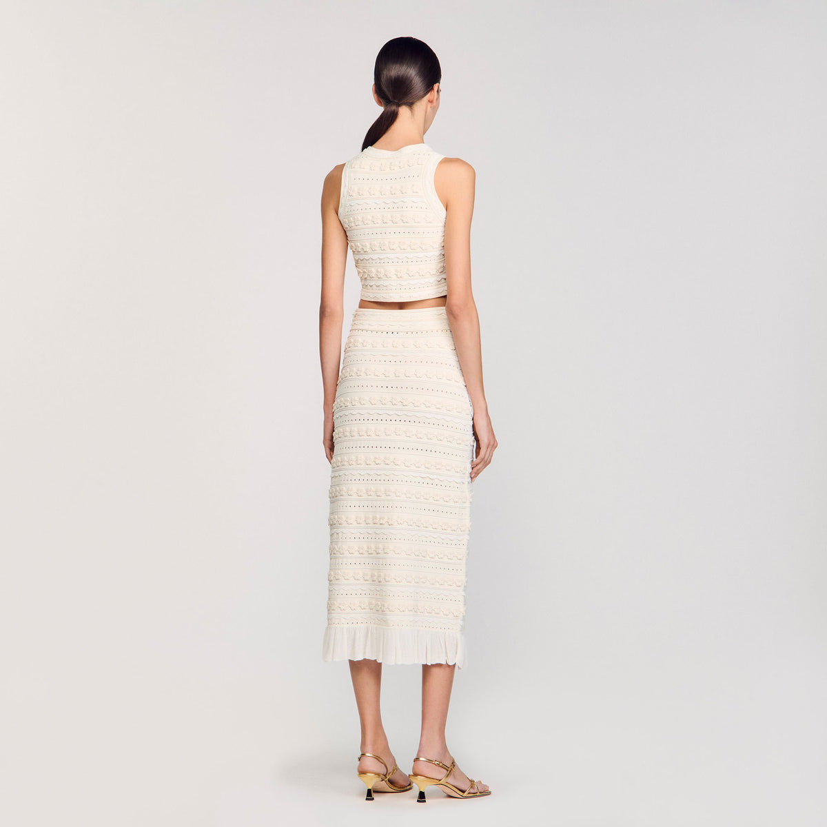 Sandro Maxi skirt with crochet detailing Ecru