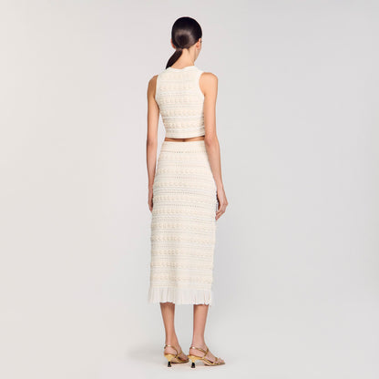Sandro Maxi skirt with crochet detailing Ecru