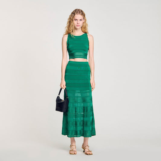Sandro Maxi decorative knit skirt Emeuraude Green