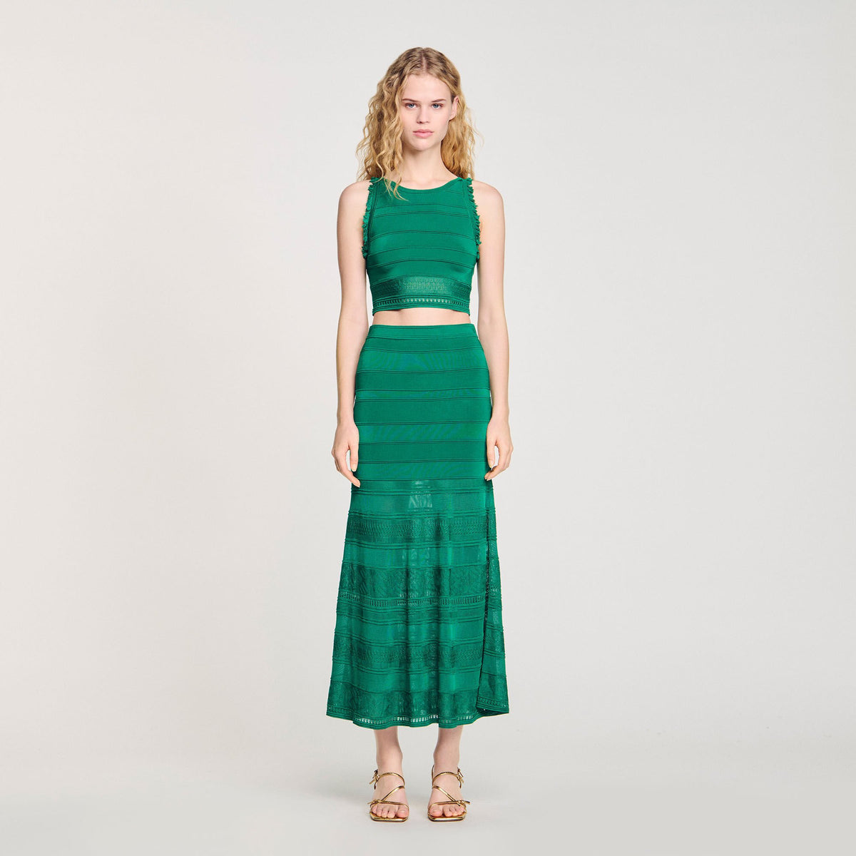 Sandro Maxi decorative knit skirt Emeuraude Green