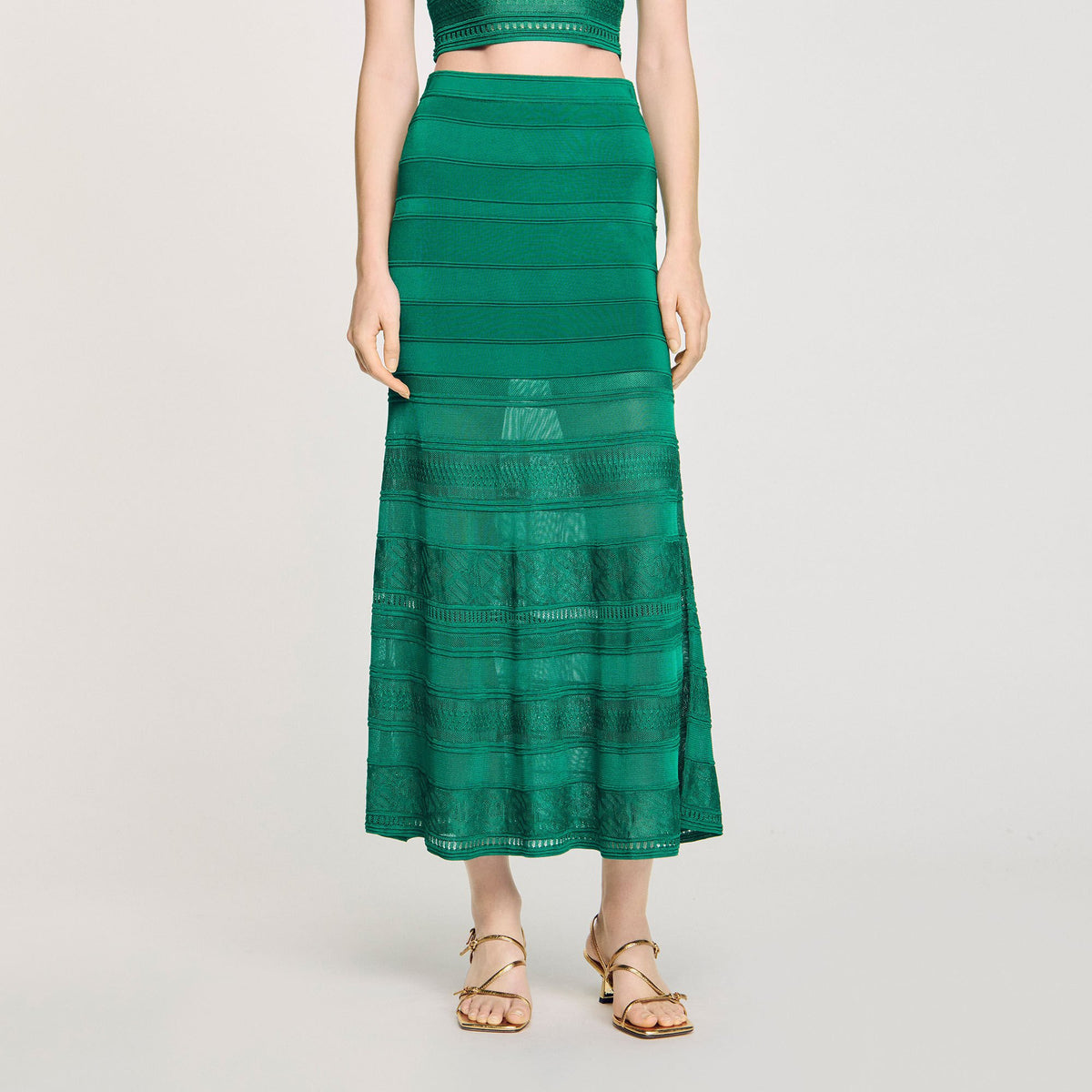 Sandro Maxi decorative knit skirt Emeuraude Green