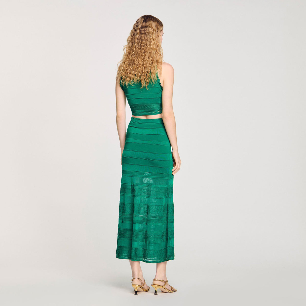 Sandro Maxi decorative knit skirt Emeuraude Green