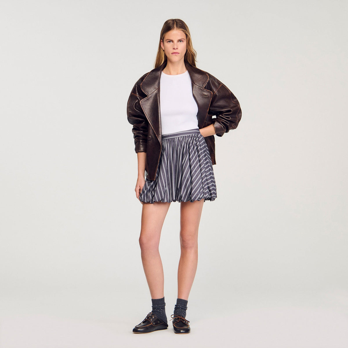 Sandro Striped rhinestone bubble skirt Grey