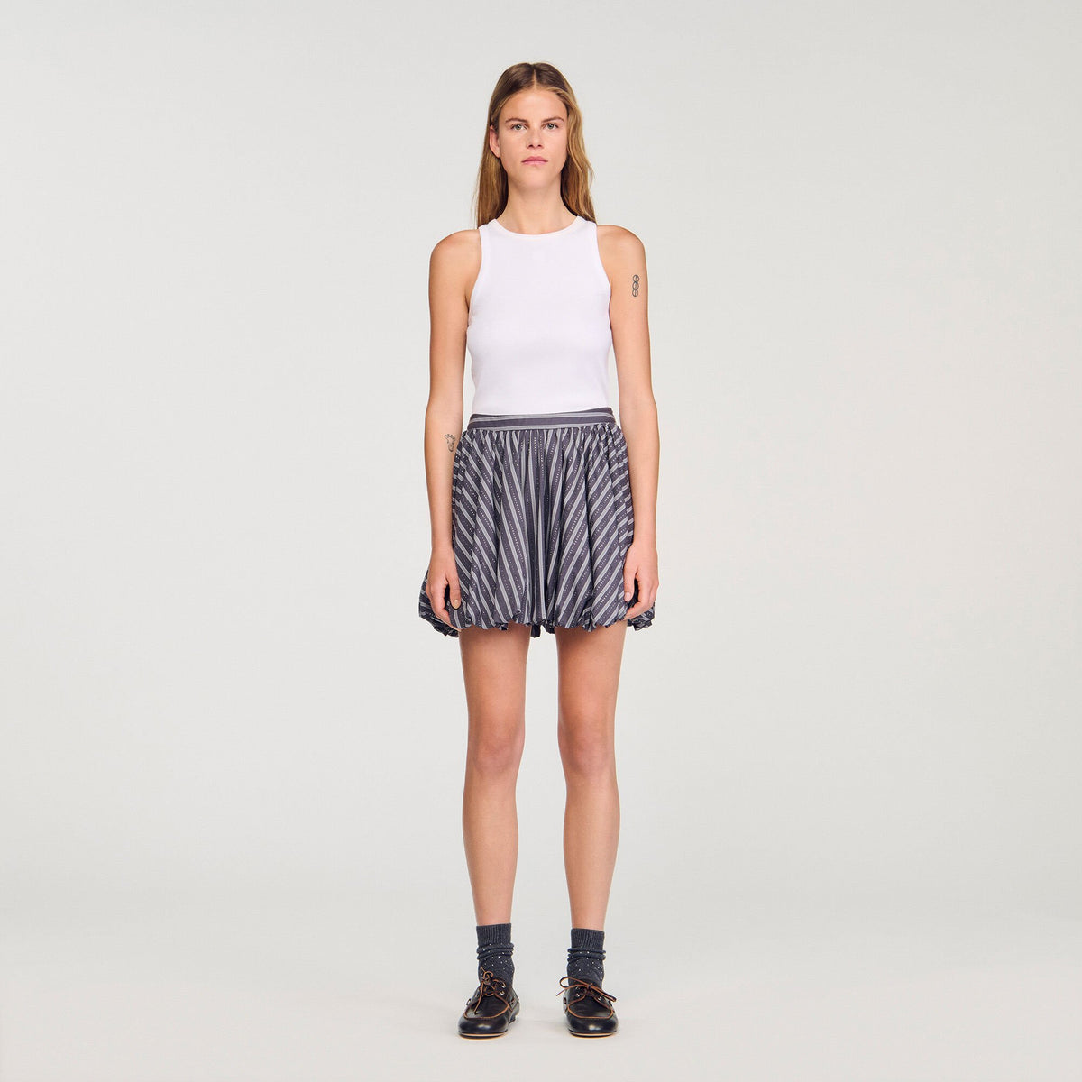 Sandro Striped rhinestone bubble skirt Grey