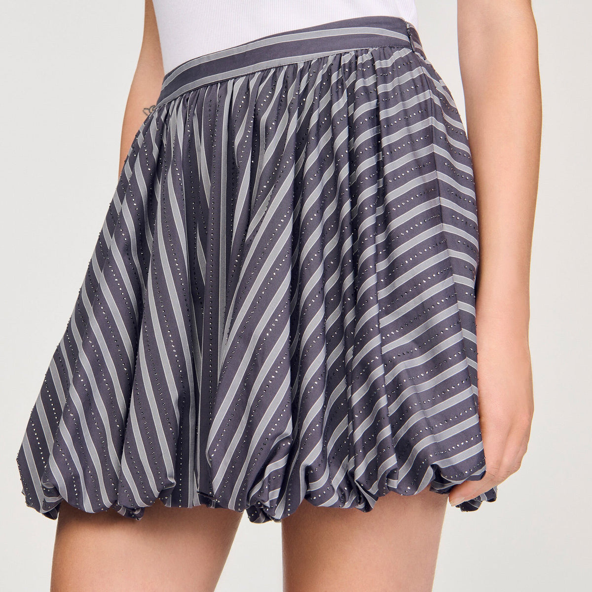Sandro Striped rhinestone bubble skirt Grey