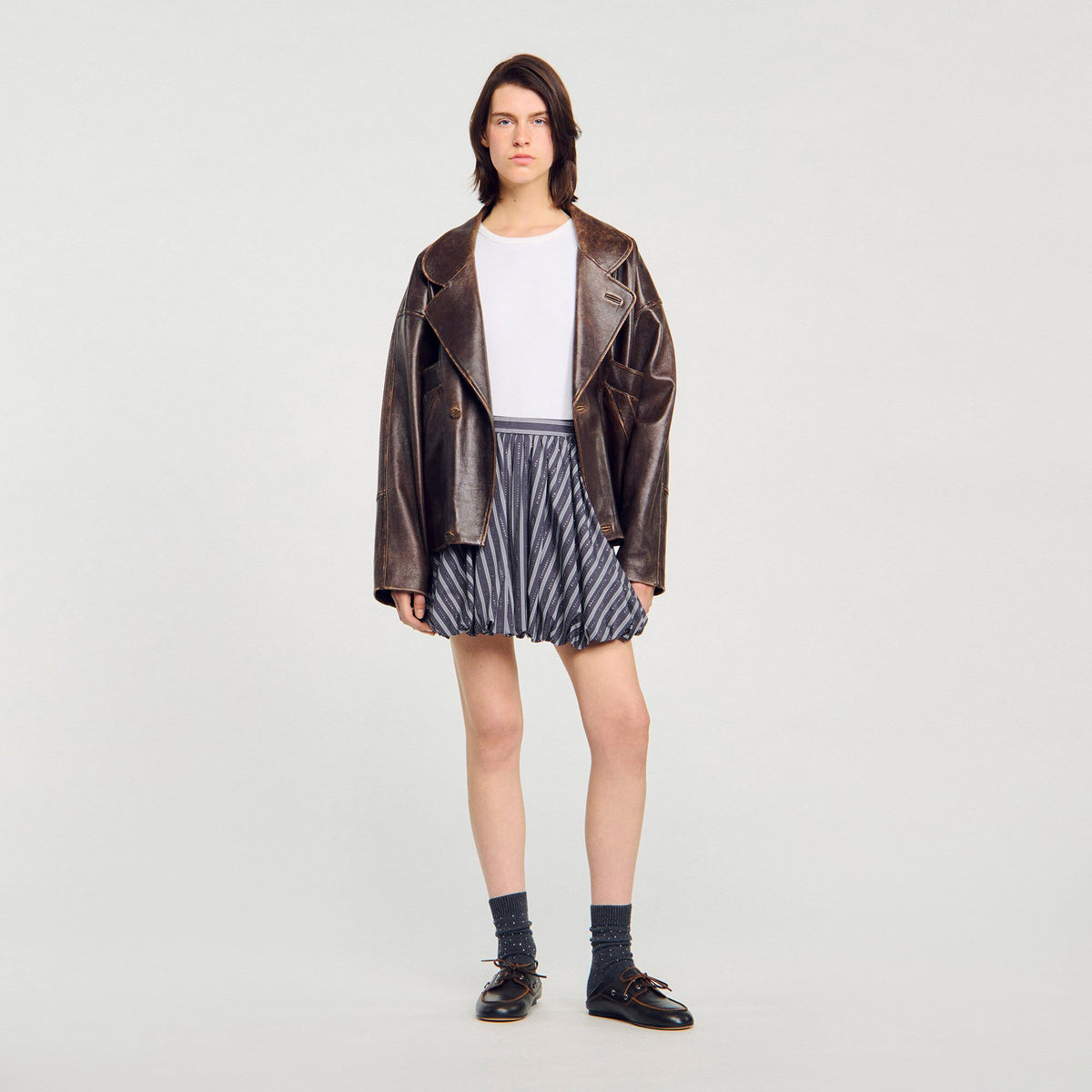 Sandro Striped rhinestone bubble skirt Grey