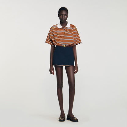 Sandro Mini skirt with leather bands Navy Blue