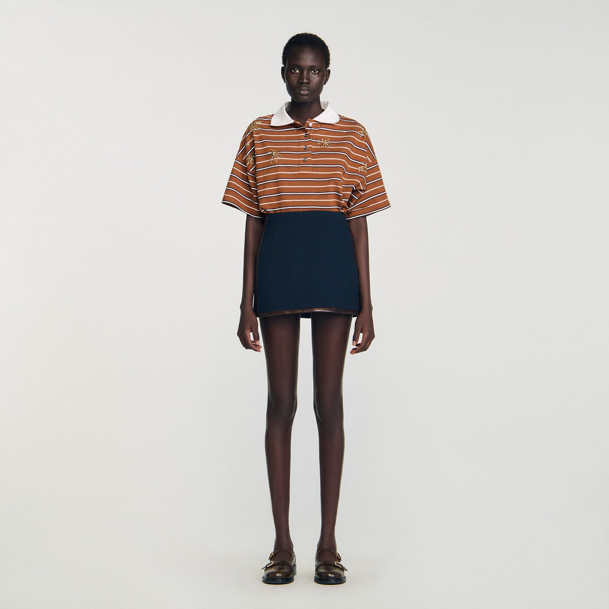 Sandro Mini skirt with leather bands Navy Blue
