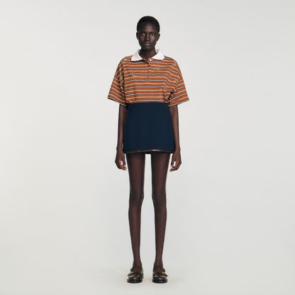 Sandro Mini skirt with leather bands Navy Blue