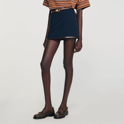 Sandro Mini skirt with leather bands Navy Blue