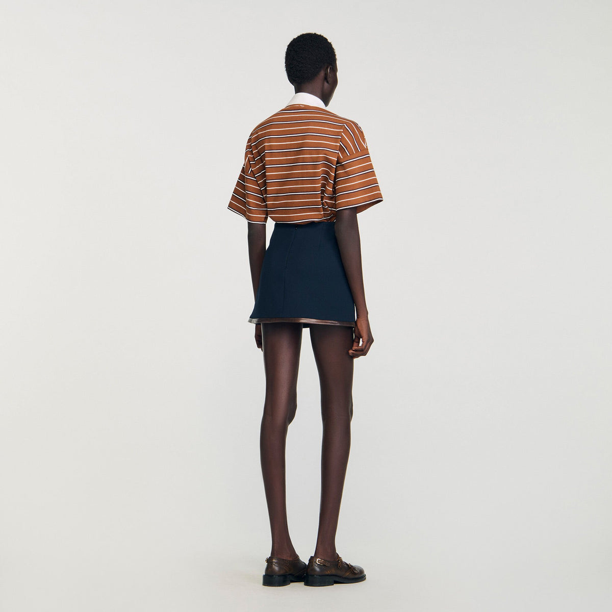 Sandro Mini skirt with leather bands Navy Blue