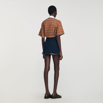 Sandro Mini skirt with leather bands Navy Blue