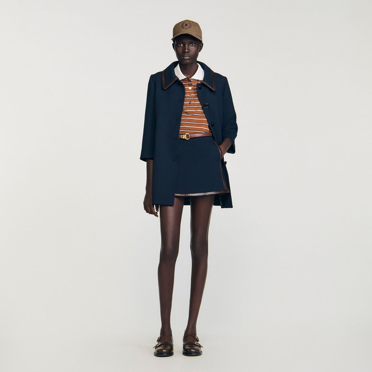 Sandro Mini skirt with leather bands Navy Blue