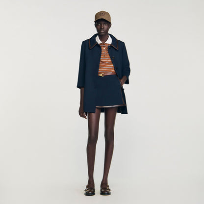 Sandro Mini skirt with leather bands Navy Blue