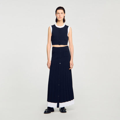 Sandro Maxi two-tone knit skirt Navy Blue