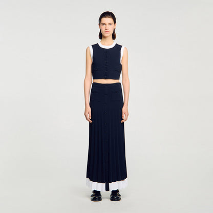 Sandro Maxi two-tone knit skirt Navy Blue