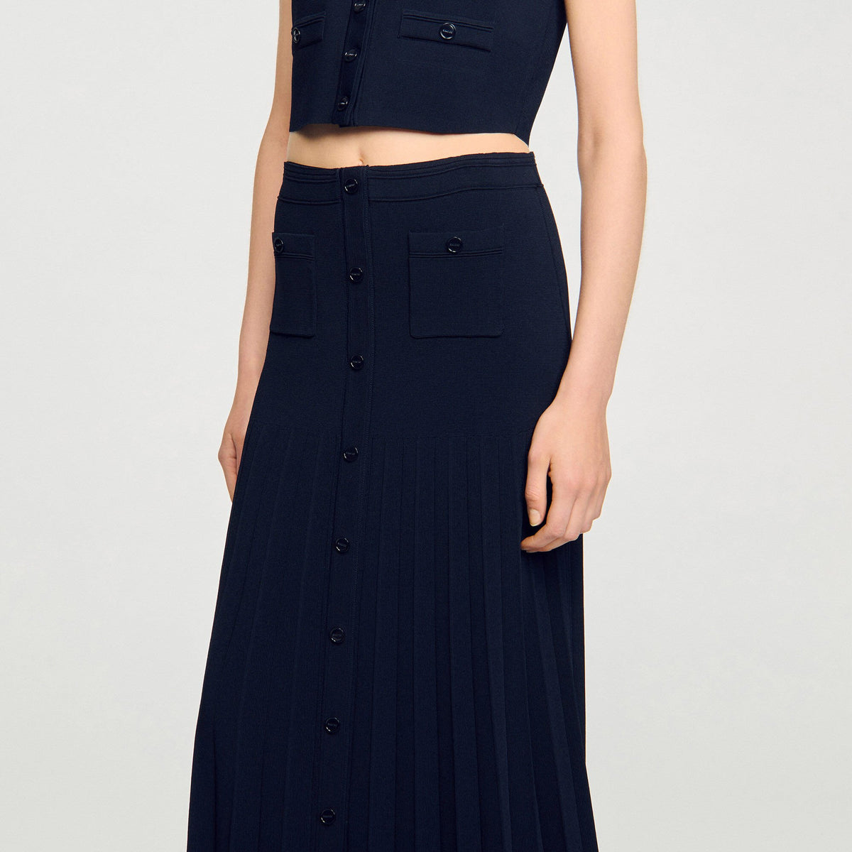 Sandro Maxi two-tone knit skirt Navy Blue